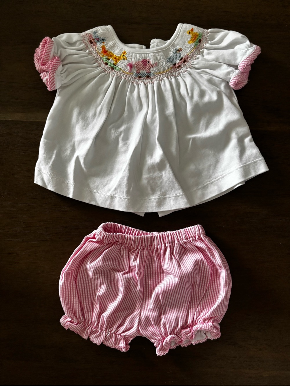 White Smocked Top with Pink Seersucker Diaper Cover - Kids Matching Set